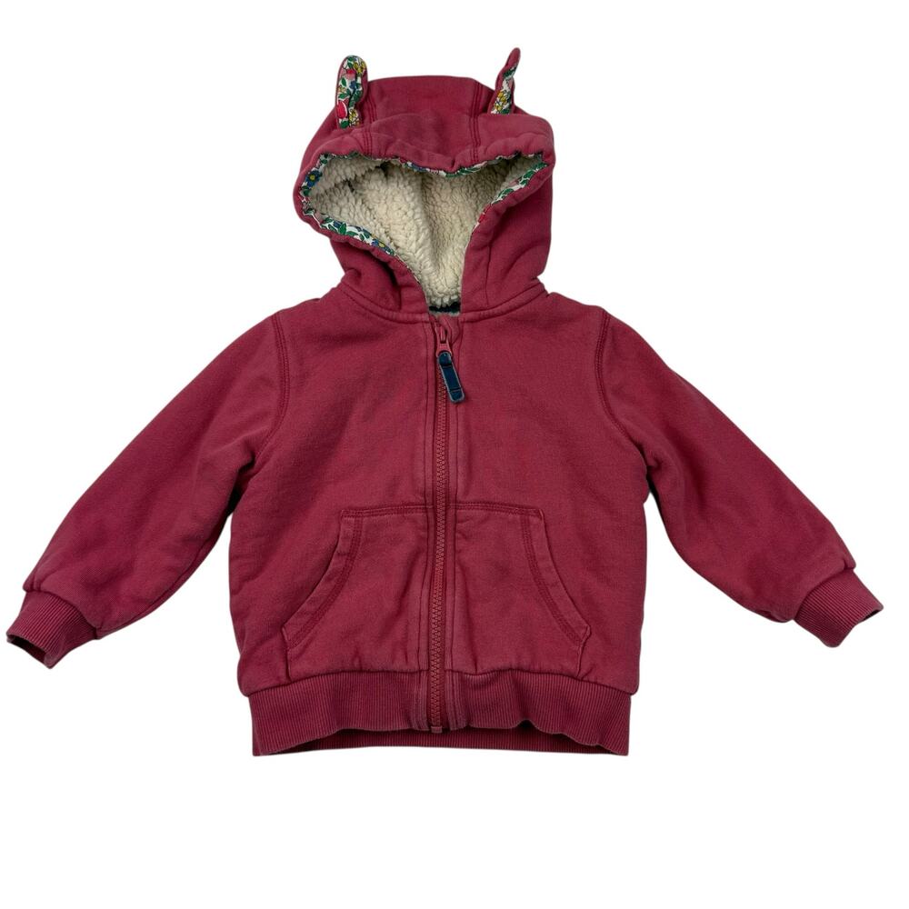 Baby Boden Mini Boden Pink Sherpa Lined Bunny Ears Zip Hoodie Sweatshirt